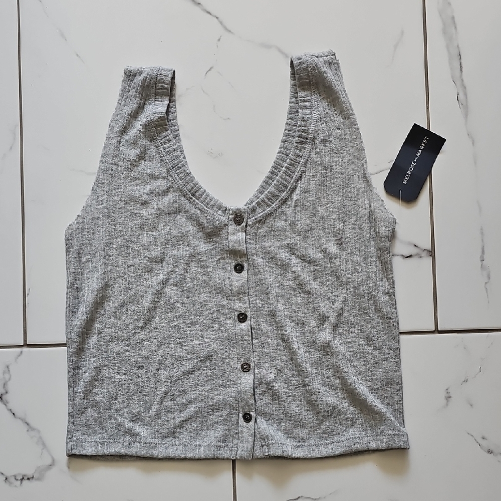 NWT Melrose and Market Sheer Ribbed Cropped Tank Top Heather Grey